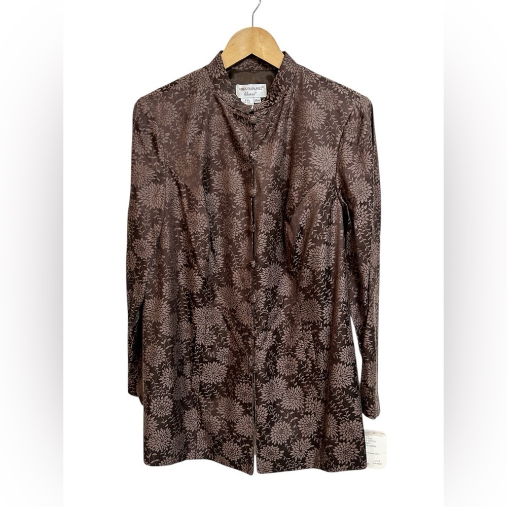 Vintage Adrianna Papell Women’s Jacket Blazer Brown Floral Silk Blazer 14W NWT - Picture 2 of 7
